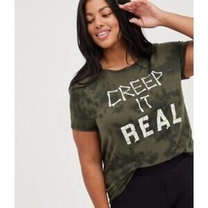 Torrid T-Shirt Plus Size 1X Halloween Creep It Real Green Tie Dye Short Sleeve